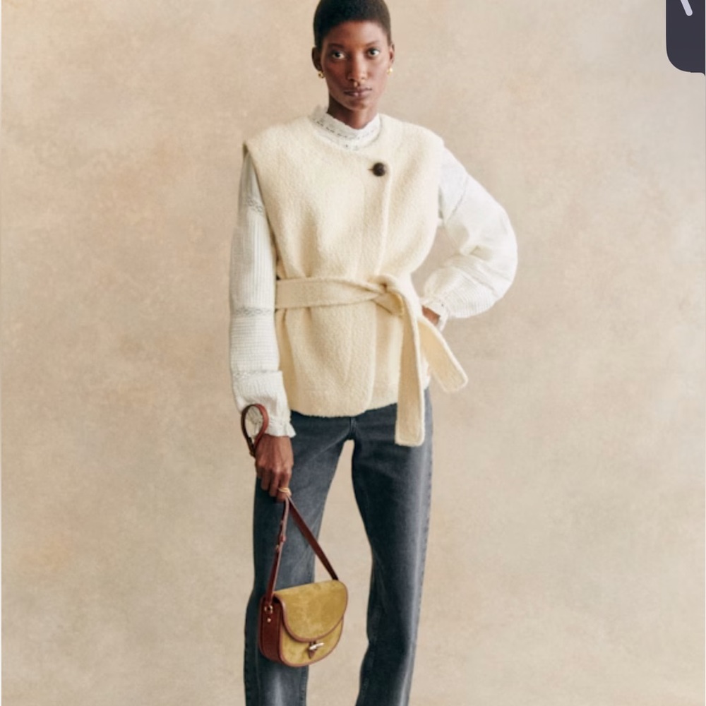 NWT Sezane wool blend Vest coat with Belt waistcoat